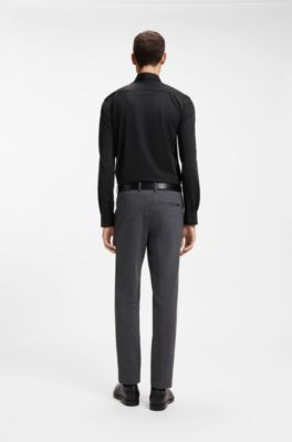 Performance-stretch slim-fit shirt in structured jersey, Black