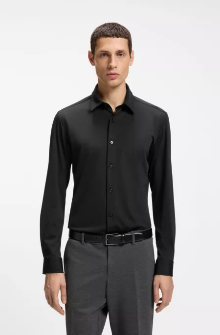 Performance-stretch slim-fit shirt in structured jersey