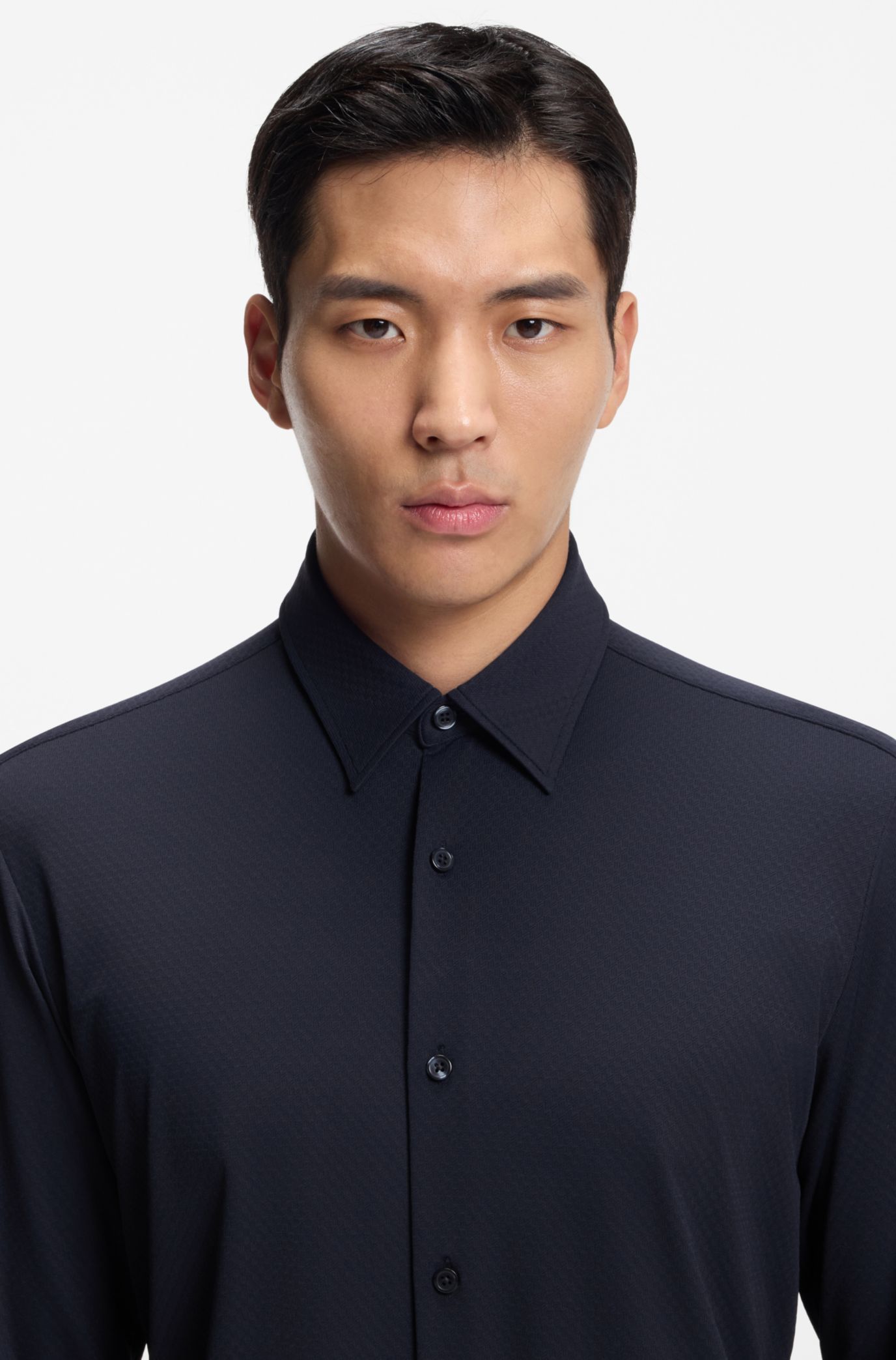 BOSS - Performance-stretch slim-fit shirt in structured jersey