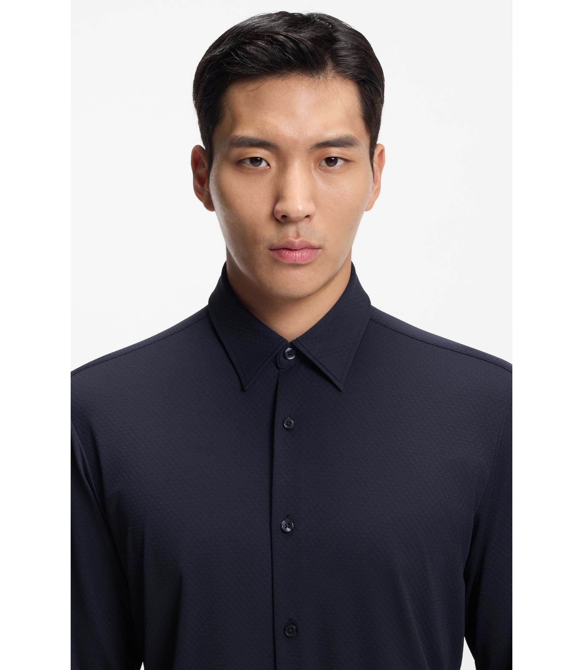 BOSS - Performance-stretch slim-fit shirt in structured jersey