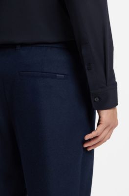 Performance-stretch slim-fit shirt in structured jersey, Dark Blue