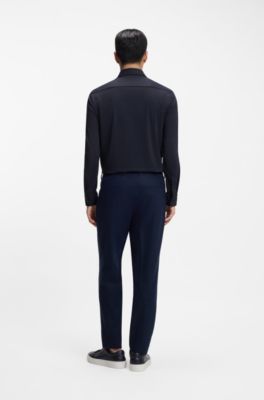 Performance-stretch slim-fit shirt in structured jersey, Dark Blue