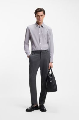 Printed slim-fit shirt in performance-stretch jersey, Khaki