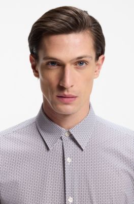Printed slim-fit shirt in performance-stretch jersey, Khaki