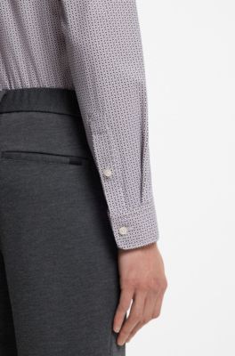 Printed slim-fit shirt in performance-stretch jersey, Khaki