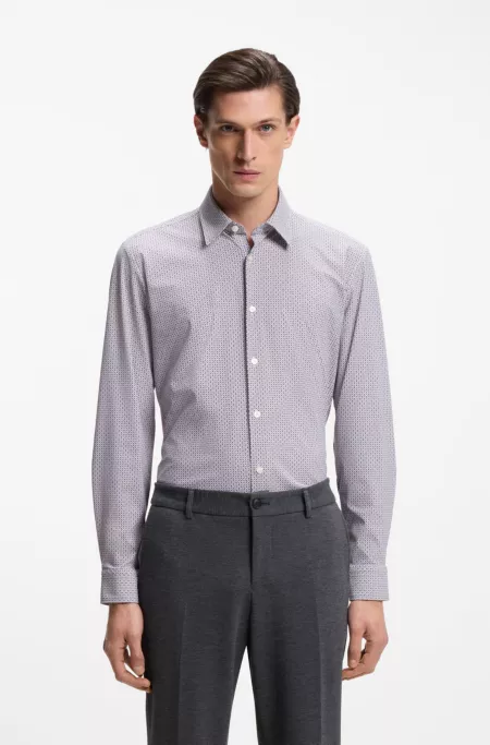 Printed slim-fit shirt in performance-stretch jersey