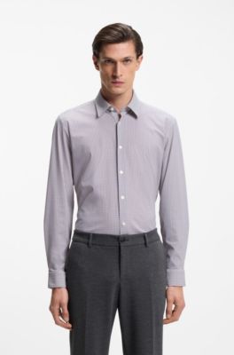 Printed slim-fit shirt in performance-stretch jersey, Khaki