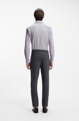 Printed slim-fit shirt in performance-stretch jersey, Khaki