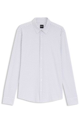 Camisa slim fit en punto t&eacute;cnico el&aacute;stico estampado, Azul oscuro