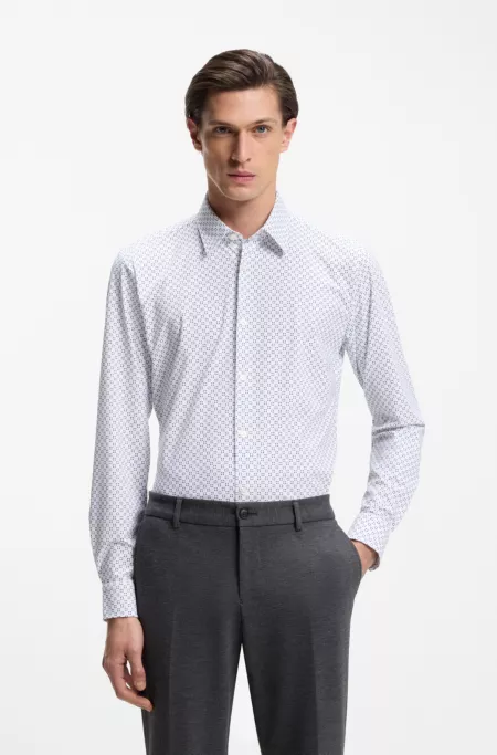 Printed slim-fit shirt in performance-stretch jersey