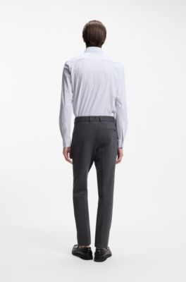 Printed slim-fit shirt in performance-stretch jersey, Dark Blue