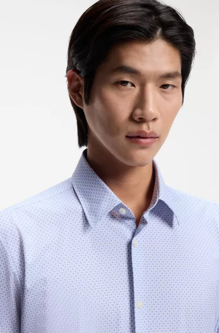 Printed slim-fit shirt in performance-stretch jersey