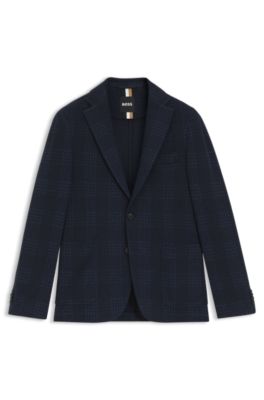 Veste Slim en coton m&eacute;lang&eacute; prince-de-galles, Bleu fonc&eacute;