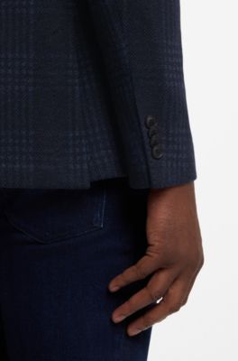 Blazer slim fit de algod&oacute;n con dise&ntilde;o pr&iacute;ncipe de Gales, Azul oscuro