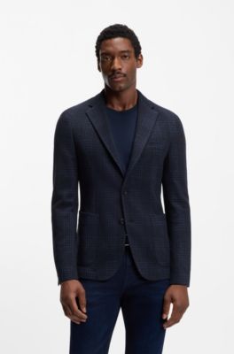 Blazer slim fit de algod&oacute;n con dise&ntilde;o pr&iacute;ncipe de Gales, Azul oscuro