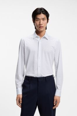 Slim-fit shirt in Italian-made performance-stretch jersey, Light Blue