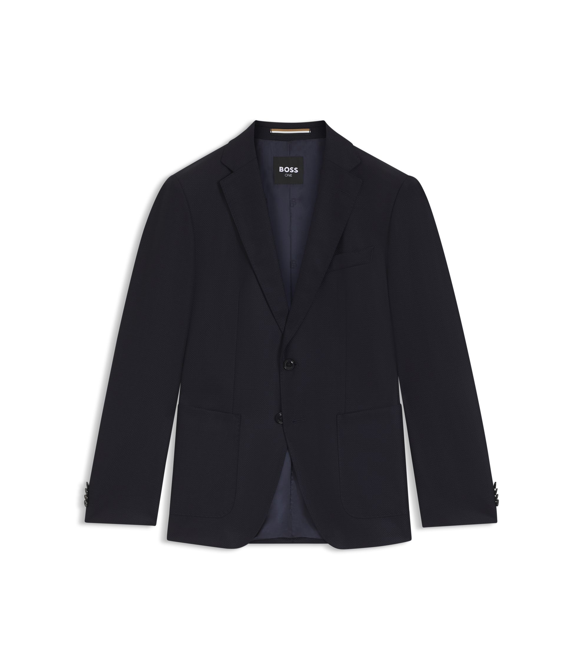 BOSS - Patterned regular-fit jacket in virgin wool - Dark Blue