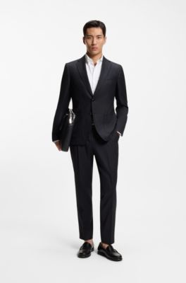 Blazer regular fit en lana virgen con motivo, Azul oscuro