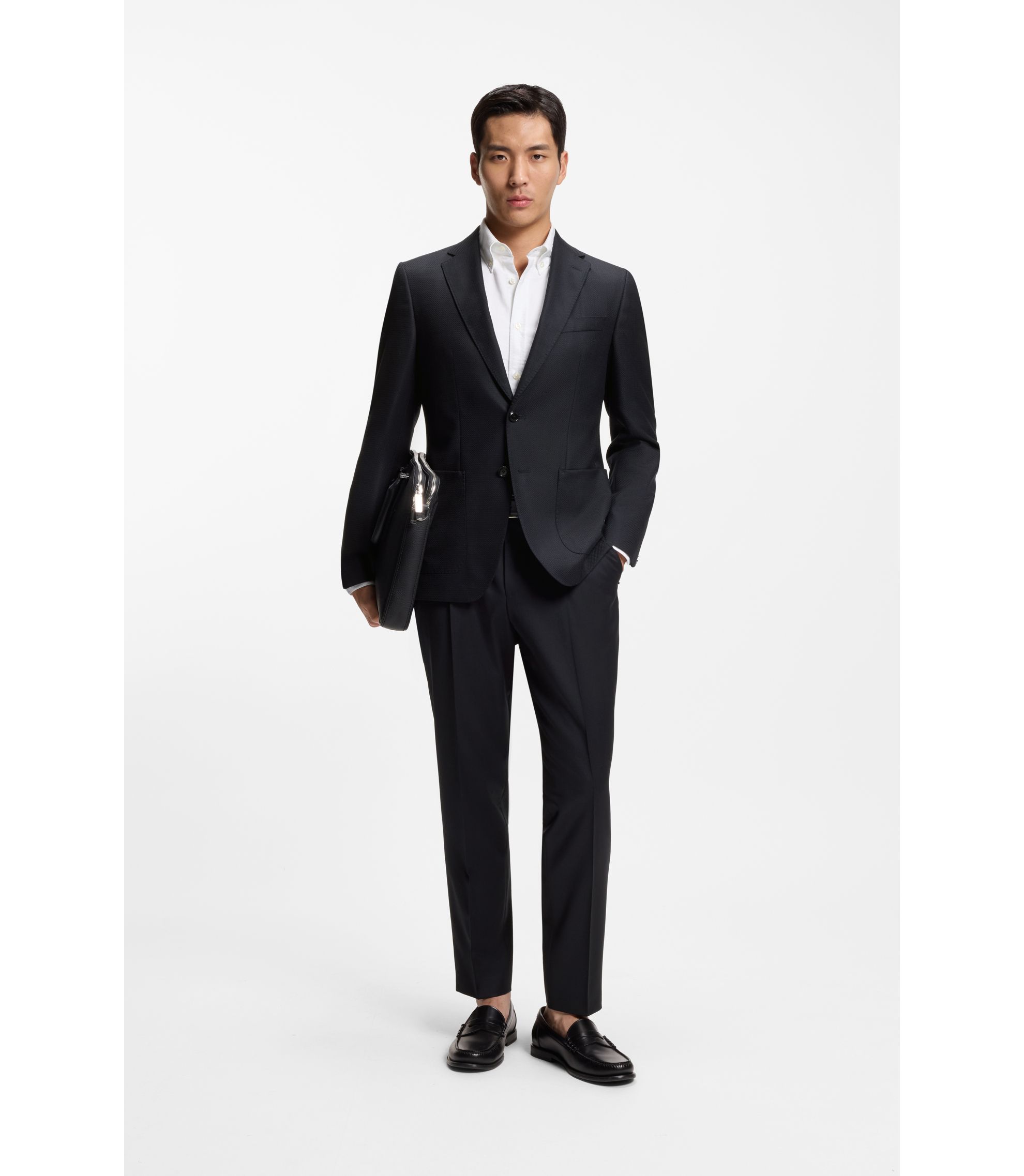 BOSS - Patterned regular-fit jacket in virgin wool - Dark Blue