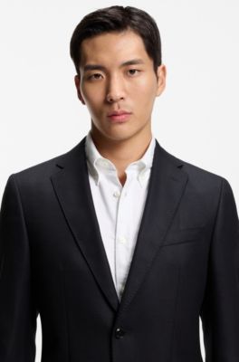 Patterned regular-fit jacket in virgin wool, Dark Blue