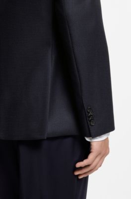 Patterned regular-fit jacket in virgin wool, Dark Blue