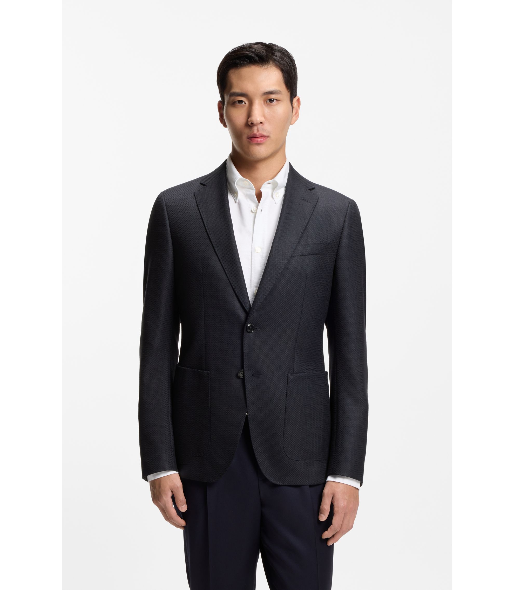 BOSS - Patterned regular-fit jacket in virgin wool - Dark Blue