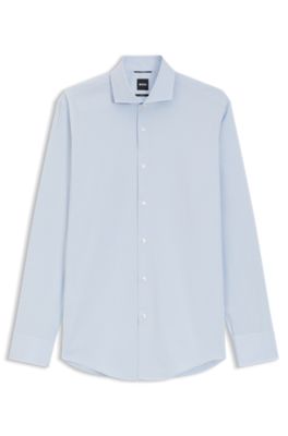 Camisa slim fit en tejido el&aacute;stico t&eacute;cnico a cuadros, Celeste