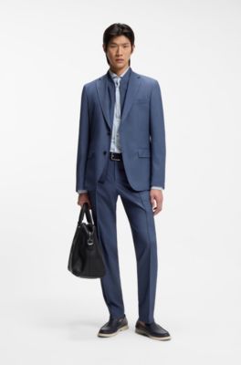 Camisa slim fit en tejido el&aacute;stico t&eacute;cnico a cuadros, Celeste