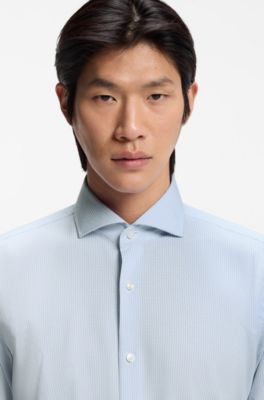 Camisa slim fit en tejido el&aacute;stico t&eacute;cnico a cuadros, Celeste