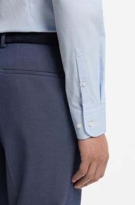 Camisa slim fit en tejido el&aacute;stico t&eacute;cnico a cuadros, Celeste