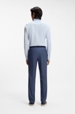 Camisa slim fit en tejido el&aacute;stico t&eacute;cnico a cuadros, Celeste