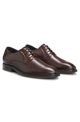Zapatos Derby en piel lisa, Marr&oacute;n