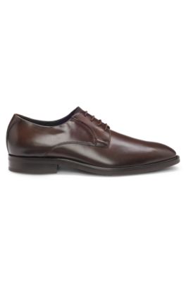 Zapatos Derby en piel lisa, Marr&oacute;n