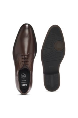 Zapatos Derby en piel lisa, Marr&oacute;n