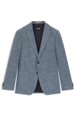 Veste Regular en coton stretch m&eacute;lang&eacute; &agrave; motif, Bleu fonc&eacute;