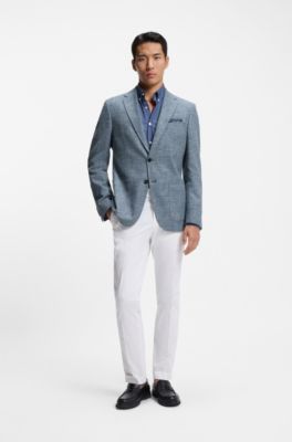 Veste Regular en coton stretch m&eacute;lang&eacute; &agrave; motif, Bleu fonc&eacute;
