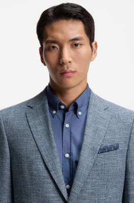 Veste Regular en coton stretch m&eacute;lang&eacute; &agrave; motif, Bleu fonc&eacute;