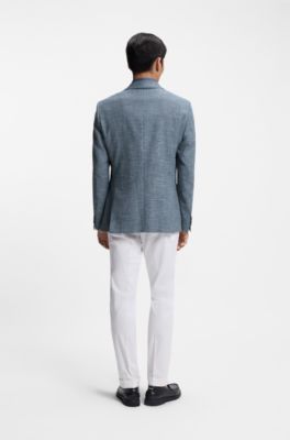 Veste Regular en coton stretch m&eacute;lang&eacute; &agrave; motif, Bleu fonc&eacute;