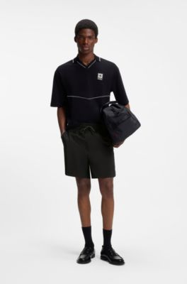 Contrast-piping shorts with water-repellent finish, Black