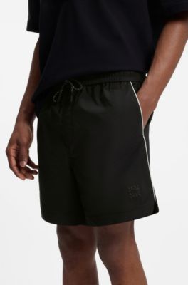 Contrast-piping shorts with water-repellent finish, Black