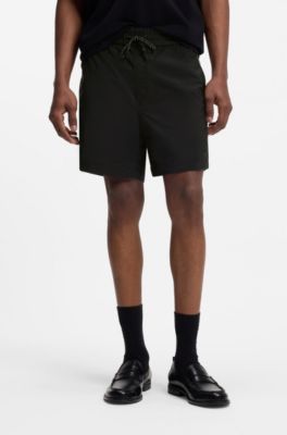 Contrast-piping shorts with water-repellent finish, Black