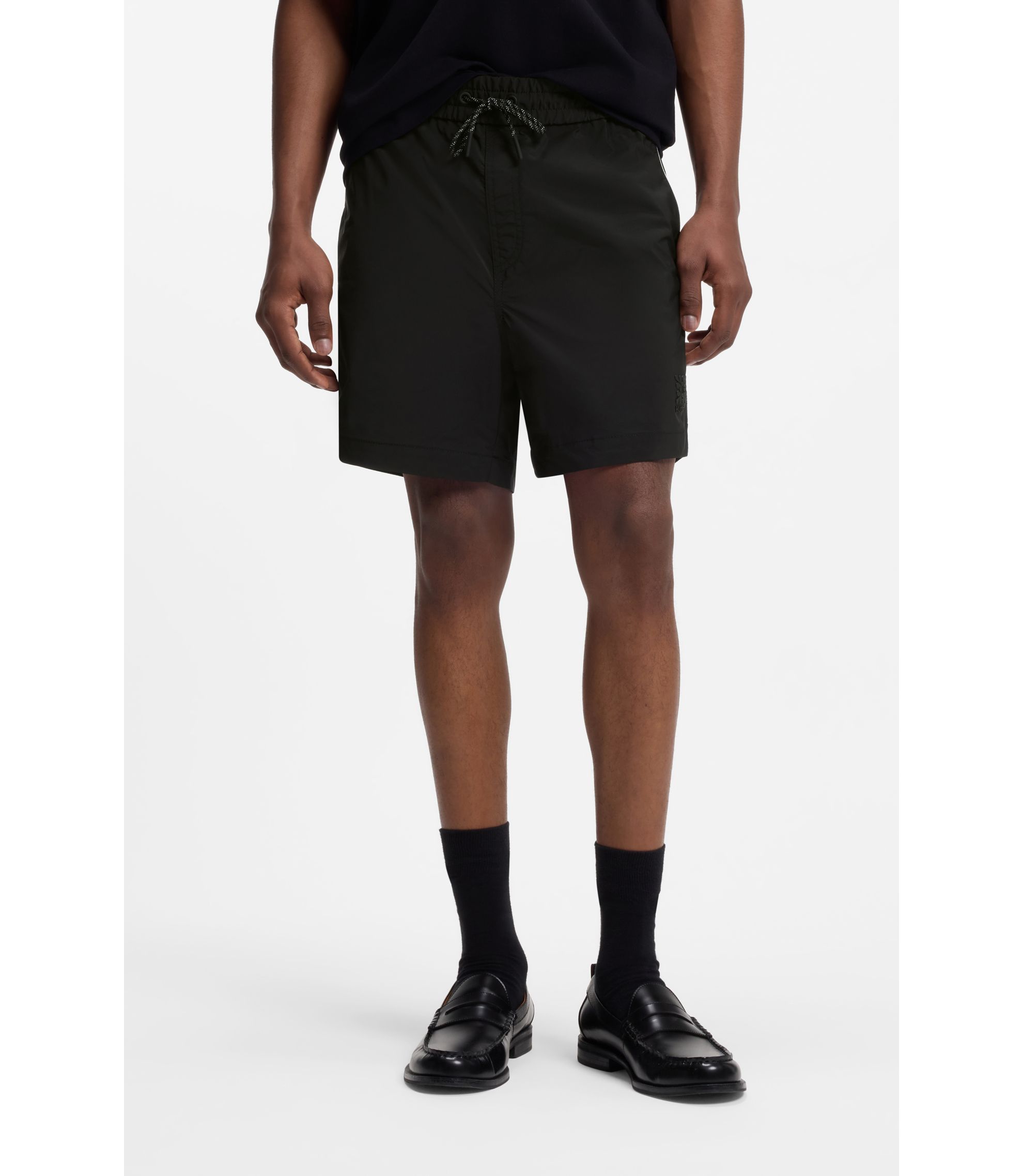 HUGO - Contrast-piping shorts with water-repellent finish - Black