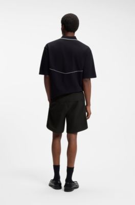 Contrast-piping shorts with water-repellent finish, Black