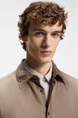 Regular-fit overshirt with padding, Khaki