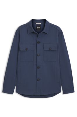Sobrecamisa relaxed fit de sarga de algod&oacute;n el&aacute;stico, Celeste