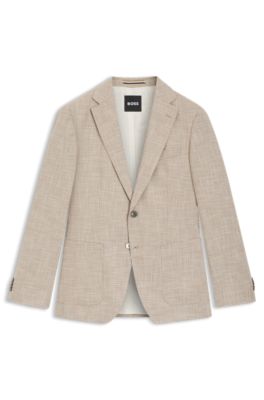 Checked regular-fit jacket in comfort-stretch cloth, Khaki
