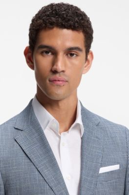 Blazer regular fit en c&oacute;modo tejido el&aacute;stico a cuadros, Celeste