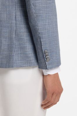 Blazer regular fit en c&oacute;modo tejido el&aacute;stico a cuadros, Celeste