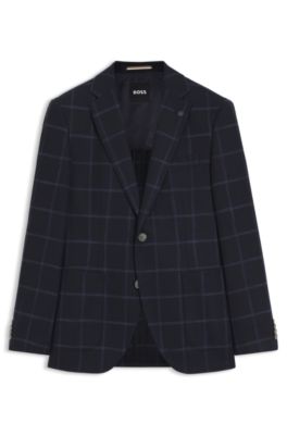 Checked regular-fit jacket in comfort-stretch cloth, Dark Blue
