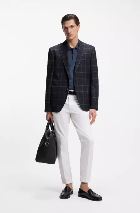 Checked regular-fit jacket in comfort-stretch cloth
